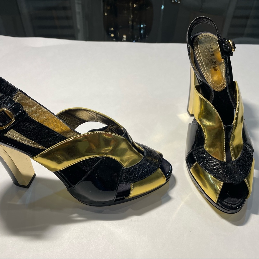 Roberto Cavalli Gold and Black RARE heels 38